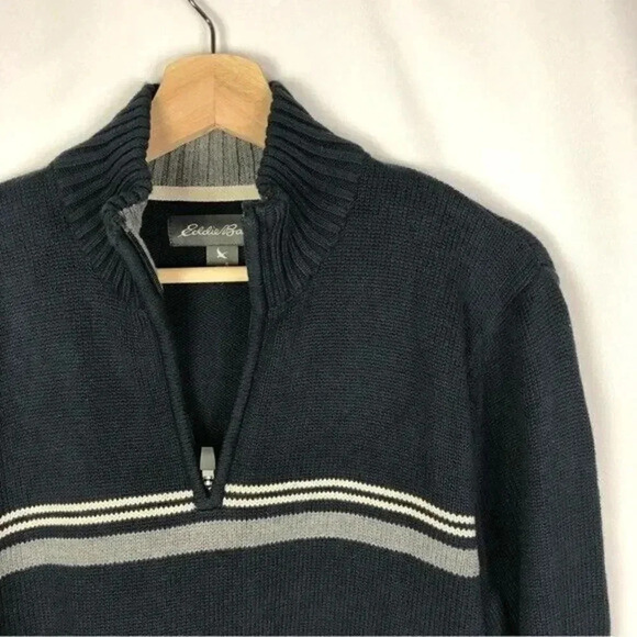 Eddie Bauer Navy Blue Stripe Pullover Quarter Zip Sweater S - Picture 3 of 4